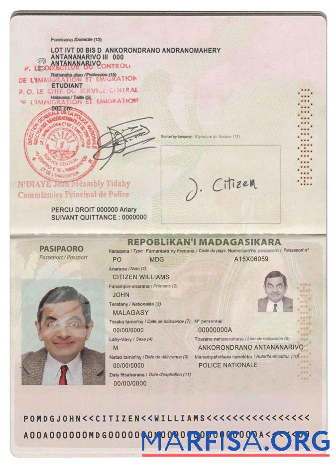 Realistic Madagascar passport template